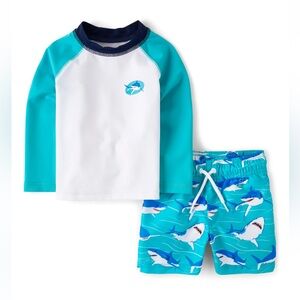 Kids Swim Set with Shark Print - Blue and White
